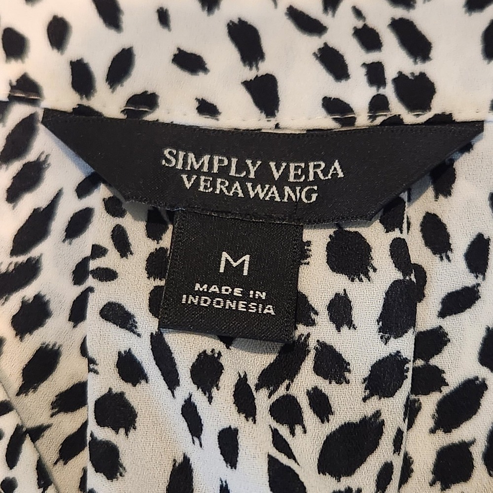 Simply Vera Vera Wang Womens Black White Print V-Neck Cap Sleeve Blouse Medium - Picture 4 of 7